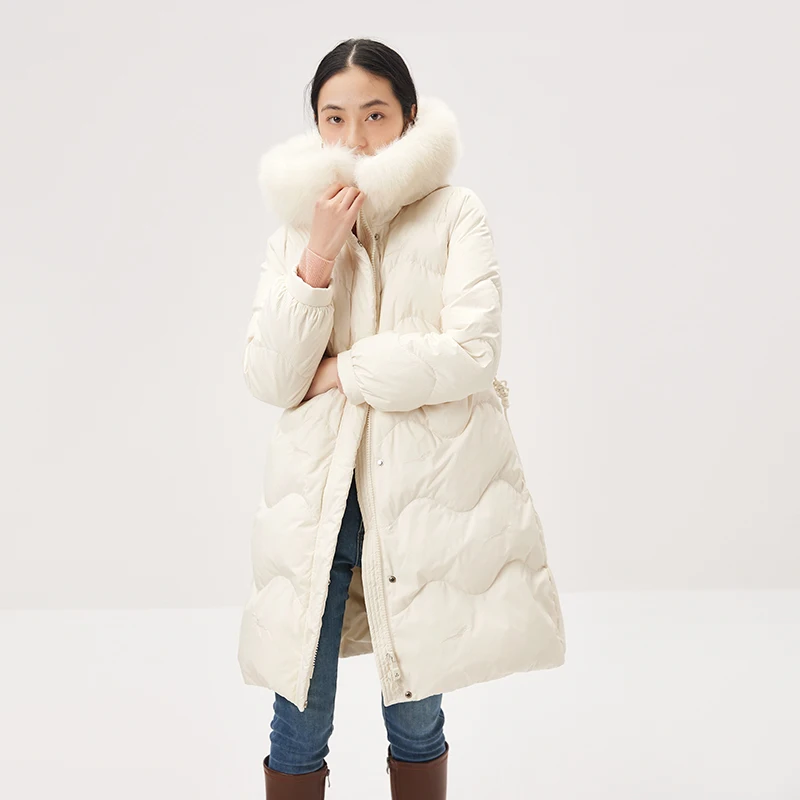 New Casacos Femininos Inverno 2022  Long  90%  White Duck Down  Jackets for Women  High Street Fox Fur Collar Detachable