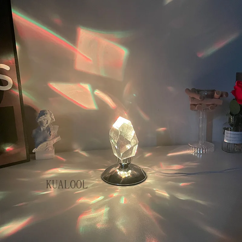 New Ins Night Light Crysta Diamondl Table Lamp Bedroom Decor Romantic Light and Shadow Projector RGB Night Lamp Children Gift