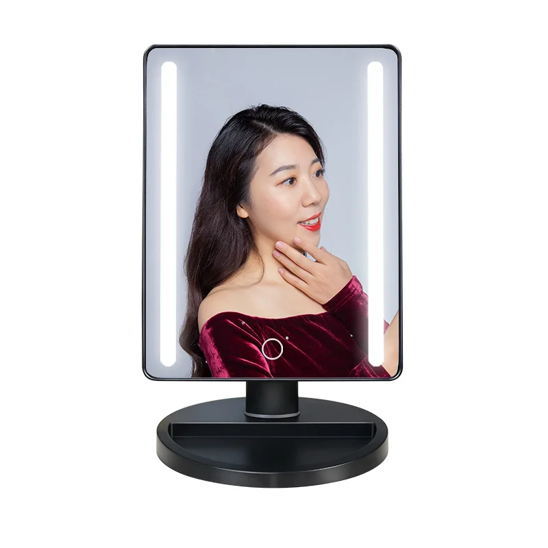 

Lighted Makeup Vanity Mirror with Touch Sensor Dimming, 180°Adjustable Rotation, Dual Power Supply, Portable Cosmetic Mirror