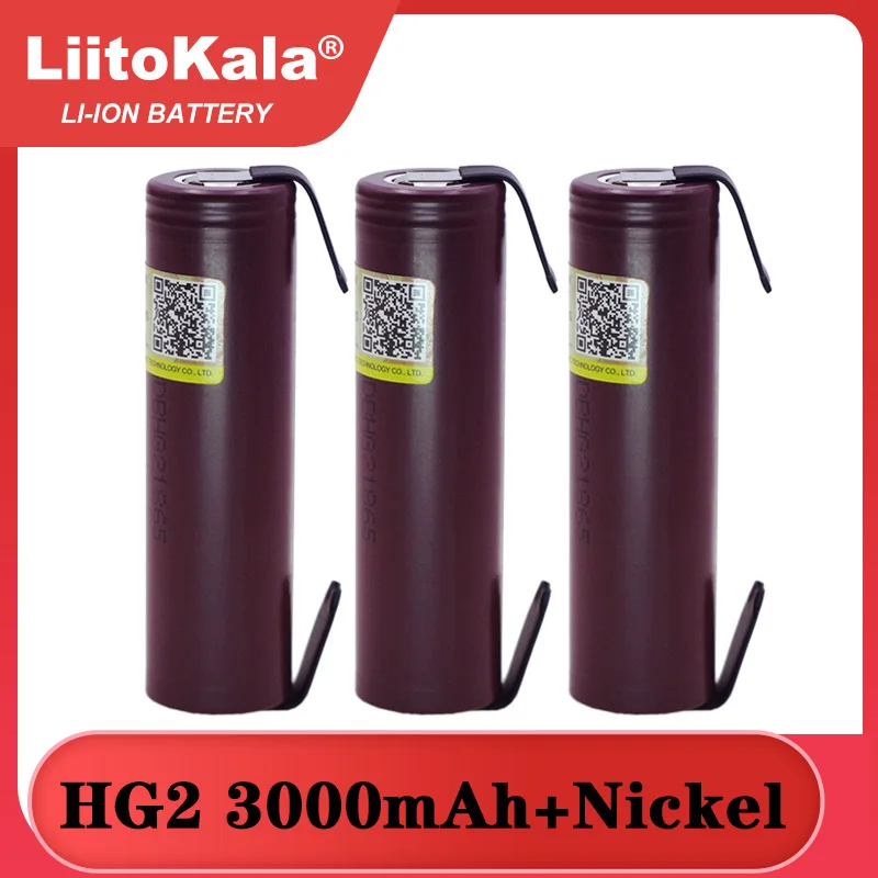 Liitokala 100% New HG2 18650 3000mAh Rechargeable battery 18650HG2 3.6V discharge 20A Power batteries + DIY Nickel