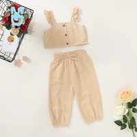 new toddler kids baby girls clothing set solid color crop top long pant girl ruffle sleeveless tops pants 2pcs outfits clothes 1