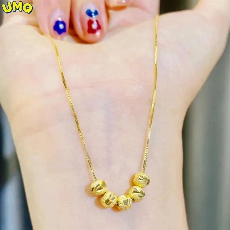 

Ожерелье из 24-каратного золота, Новая женская цепочка на ключицы, Золотое ювелирное изделие 999, твердое Золото 3d, переводной кулон Wufu с бусин...