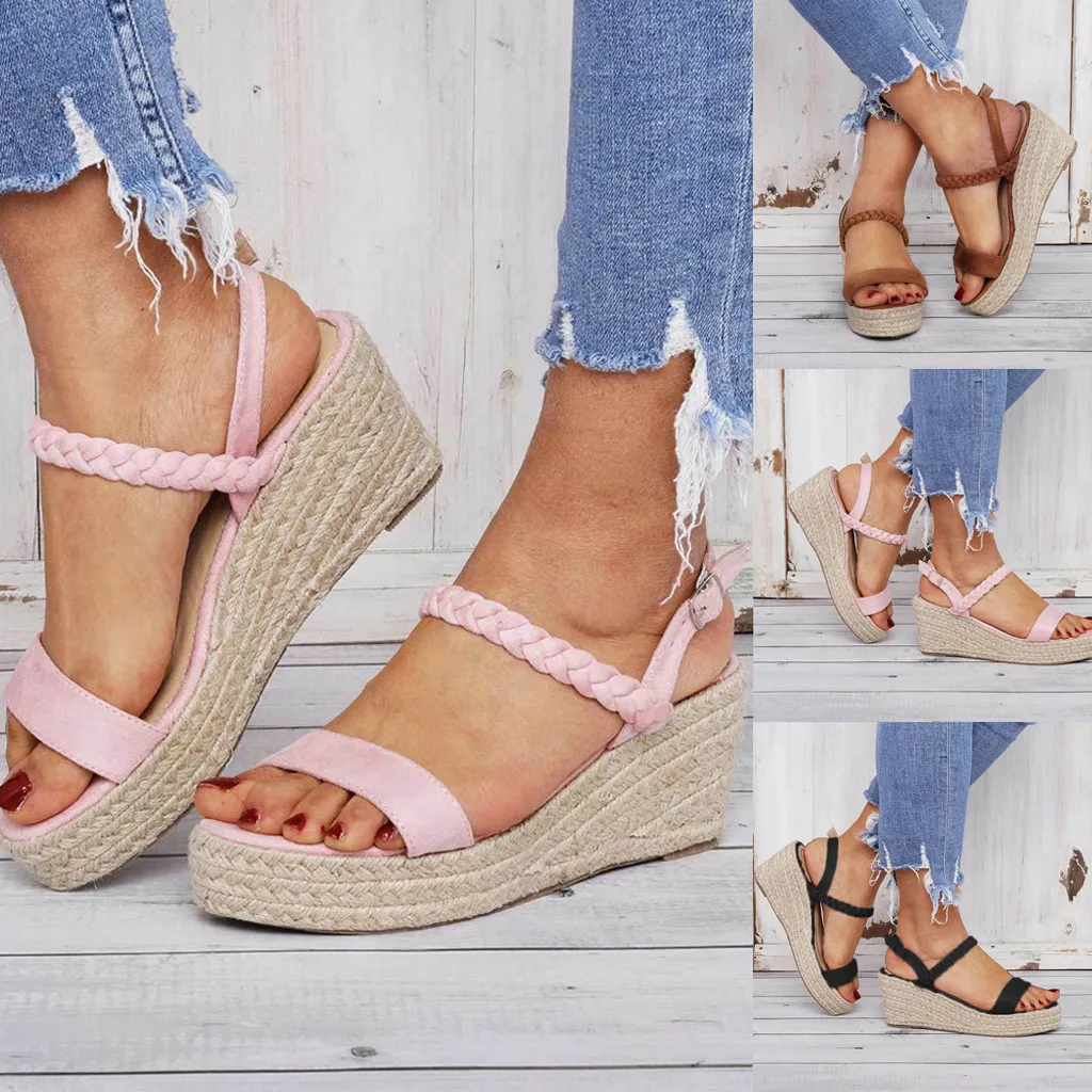 

Летние женские босоножки, винтажные сандалии с открытым носком и ремешком на щиколотке, модные шлепанцы, обувь на платформе 43