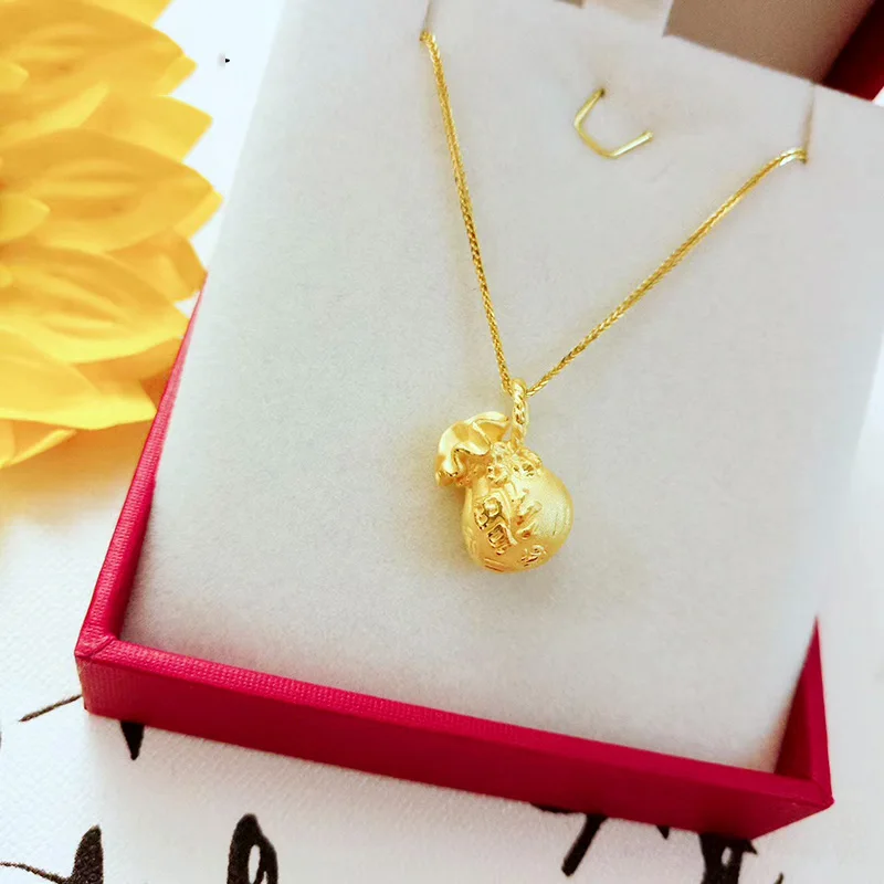

1pcs Real 24K Yellow Gold Pendant For Women 3D Hard Gold Blessing Small Bag Pendant /0.9-1g
