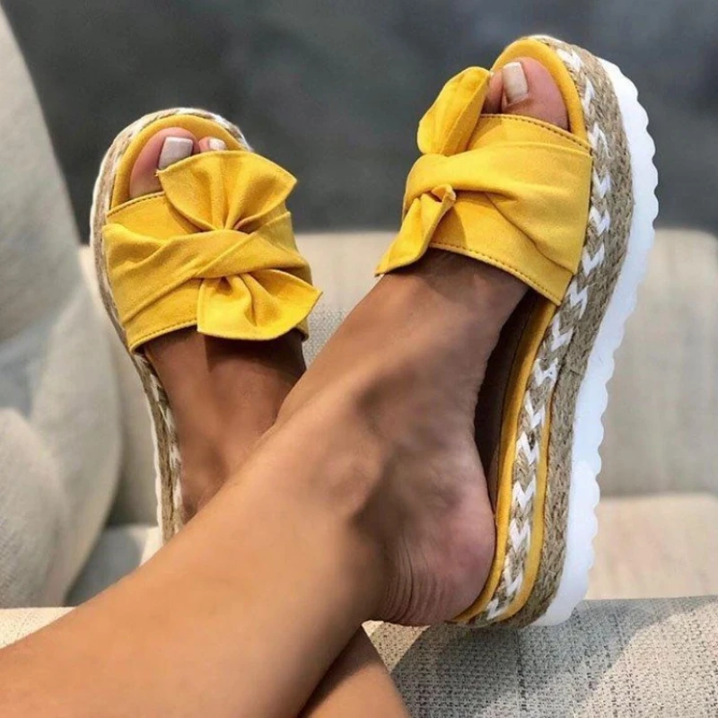 

Women Slippers Platform Shoes Female Bow 2022 Summer Sandales Slipper Indoor Outdoor Flip Flops Beach Comforty Lady Flat Shoes