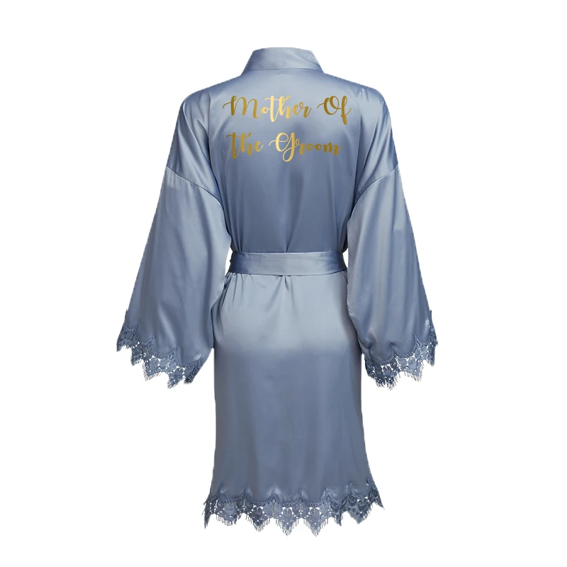 Matt Satin Lace Robe Gown Bridal Wedding Bride Robes Bridesmaid Kimono Robe Bridal Robes Dusty Blue bridesmaid robes bathrobe