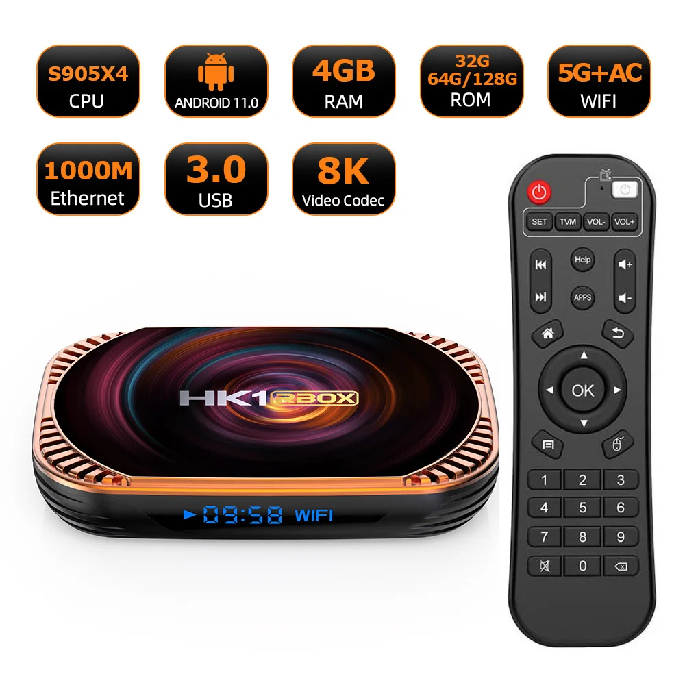 

Amlogic S905x4 4K Quad Core Android11.0 TV Box 4GB 128GB Smart TVBox Support 1000M Lan Dual WIFI BT4.1 AC HK1X4 Media Player