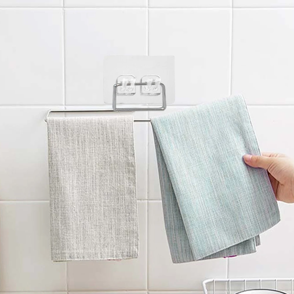 

Roll Paper Holder Self-adhesive Towel Holder Rack Stainless Steel Shelf No Drilling Storage Rack Kitchen Bathroom Storage Racks