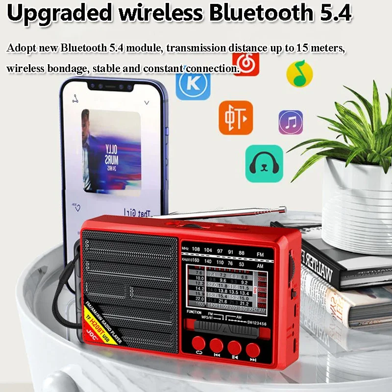 Портативный AM FM SW радио перезаряжаемый Bluetooth-динамик с USB TF MP3-плеер светодиодный