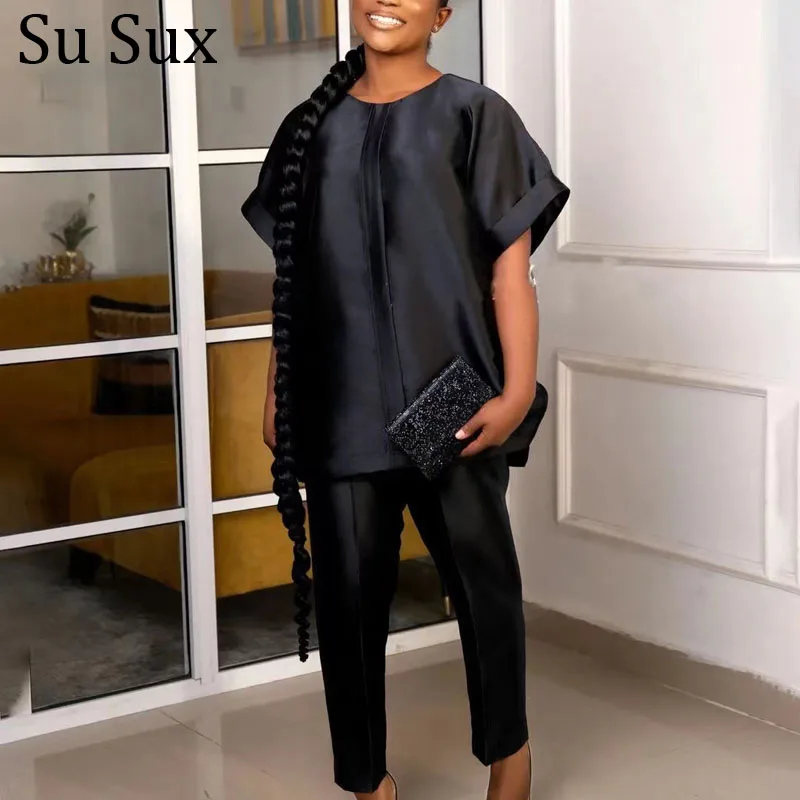 

Women's Sets Two Piece Set 2022 Summer Plus Size Solid O Neck Short Sleeve Top and Pant Suits Outfits Vestidos High Quality