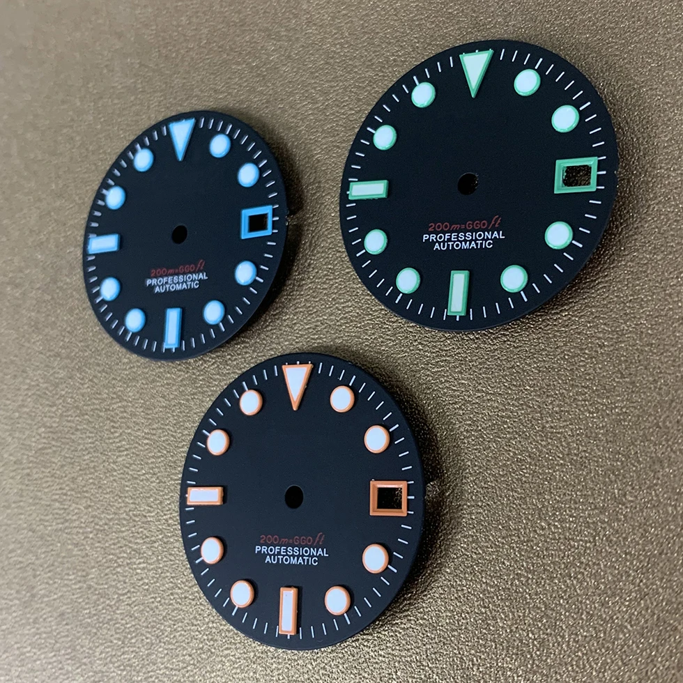 S Black-faced Watch Dial Accessories Modified with 28.5mm Green Luminous for The NH35 NH36 Movement Watch Accessories