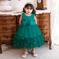 princess green lace girl dress for birthday wedding party dresshandmade flowers ball gown kids elegant bridesmaids costume