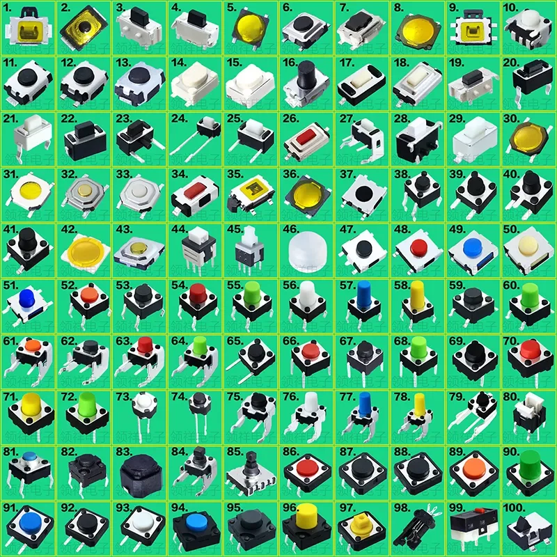 

500 шт. = 100 типов/упаковка, микро-кнопочный тактовый переключатель, сброс, мини-листовой переключатель SMD DIP 12*12 3*6 6*6, бесплатная доставка