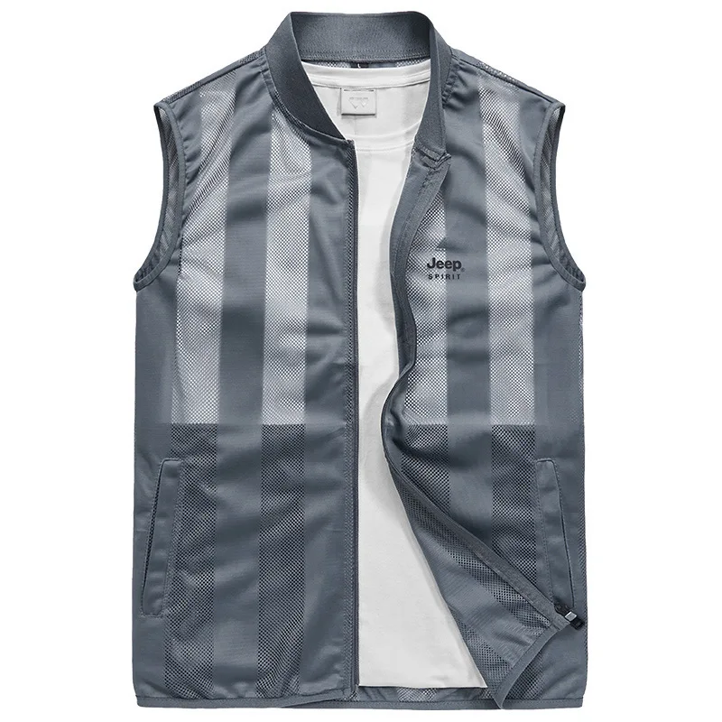 

Летняя жилетка, мужская куртка без рукавов, Мужская Корейская одежда, повседневные жилеты, полосатый сетчатый дышащий уличный жилет для рыб...