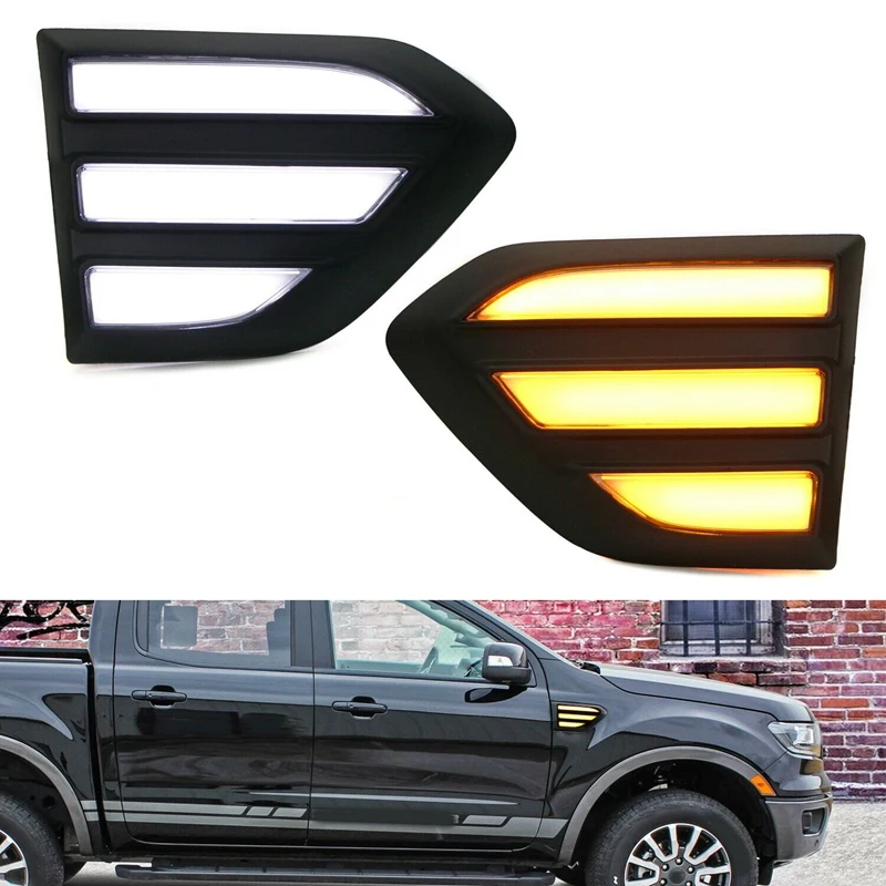 

Car White/Amber Sequential LED Fender Grille Side Marker Light For Ford Ranger 19-20