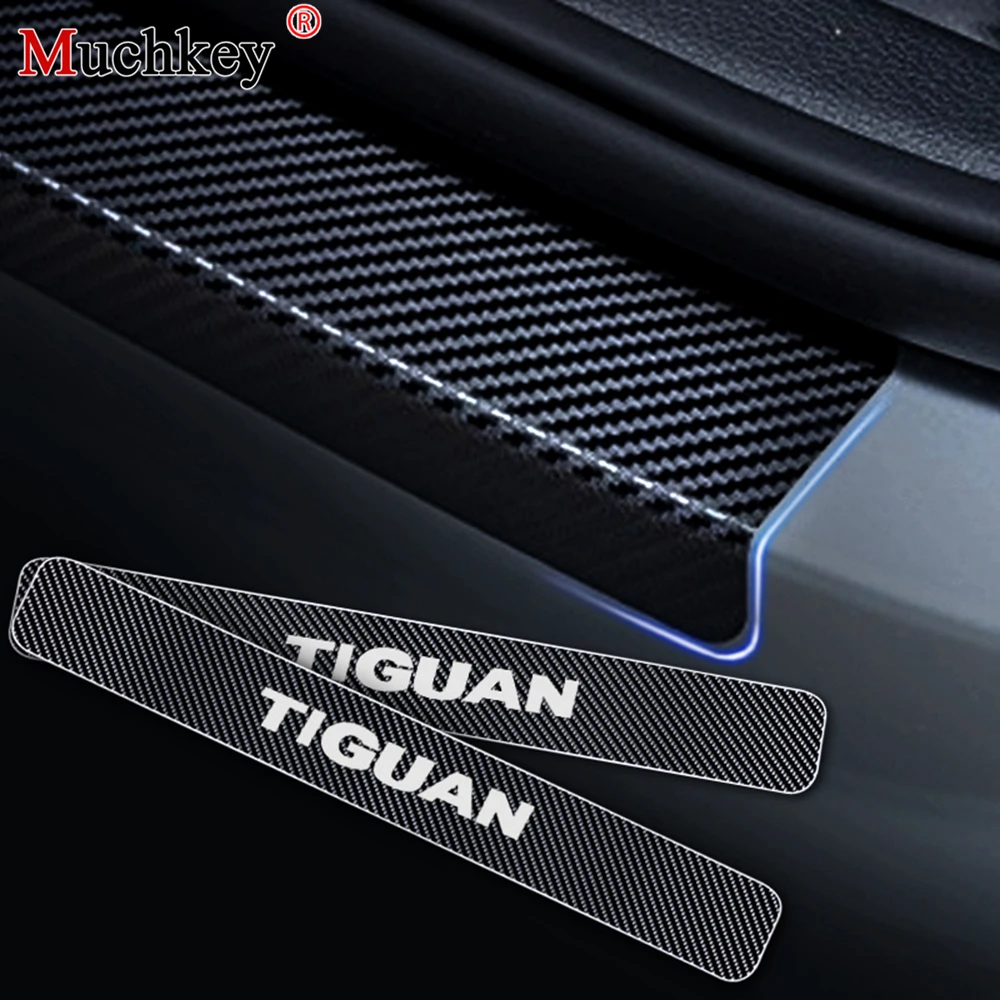 

Car Door Sill Welcome Pedal Stickers For Volkswagen VW Tiguan Door Sill Guard 4D Carbon fiber vinyl sticker Car Accessories 4PCS