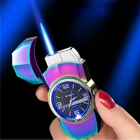 new hot style direct flush butane turbo lighter metal inflatable blue flame watch lighters cigarette accessories gift for lover