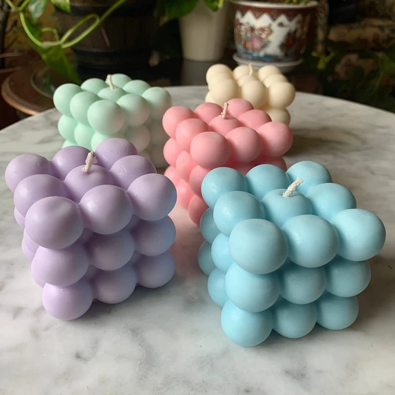 Promotion! 3D Bubble Candle Mold - 6 Cavity Cube Silicone For Candles Soap Making Cake |