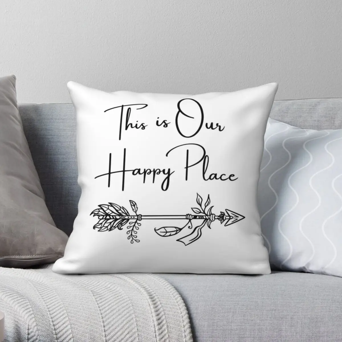 

This Is Our Happy Place Square Pillowcase Polyester Linen Velvet Printed Zip Decor Throw Pillow Case Home Cushion Cover