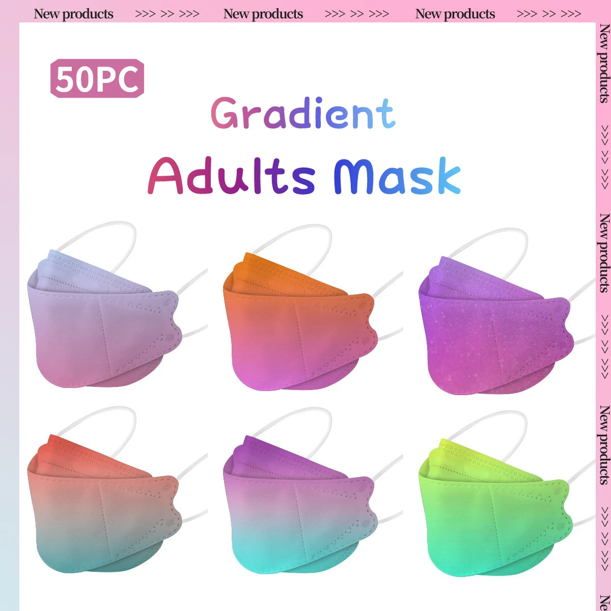 

50pc Disposable Adults Masks Gradient Print Mask 4 Ply Fish Facemasks Mascarillas Desechable Mondmasker Masque Halloween Cosplay
