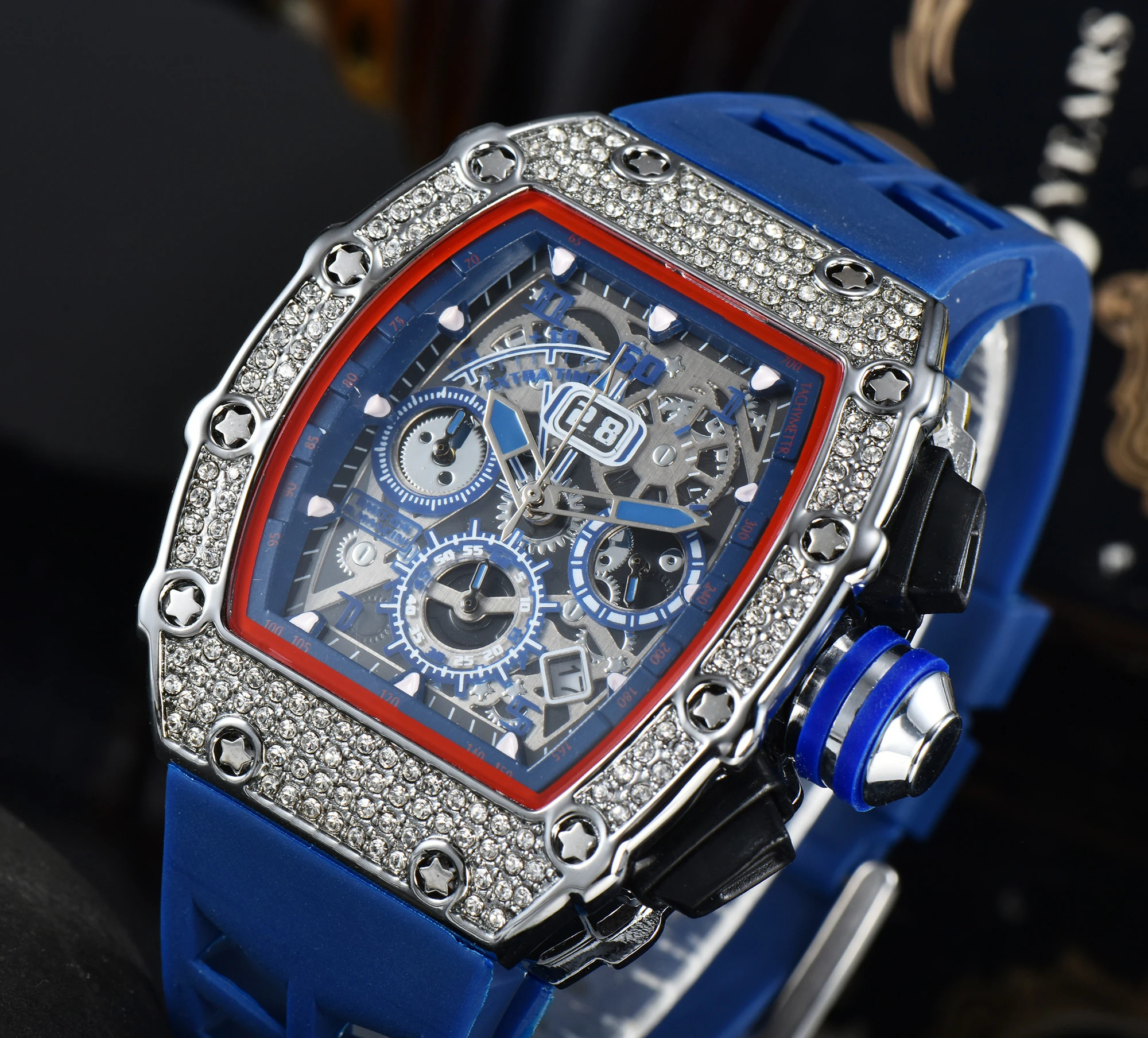 

2022 Newest Cubic Zirconia Bezel Tonneau Skeleton Automatic Mechanical Wristwatch RM38 Sapphire Mirror Luxury Mens Watch