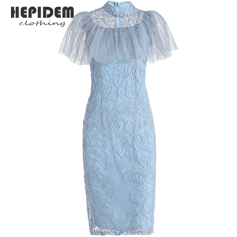 

HEPIDEM Clothing Runway Fashion Summer Dresses Women's 2022 New Sexy Lace Embroidery Vintage Mesh Short Sleeve Long Dress 69902