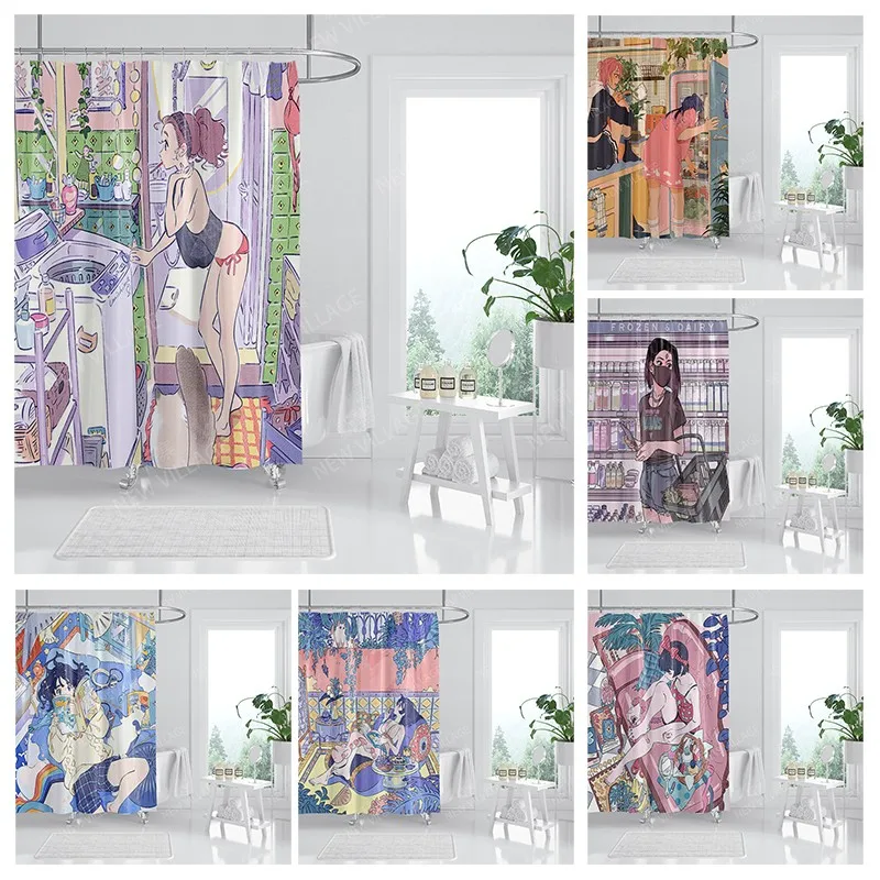 

Waterproof fabric shower curtain Bathroom curtain accessories 180x200 Bath curtain for shower 240*200 cartoon cute decor 240x200