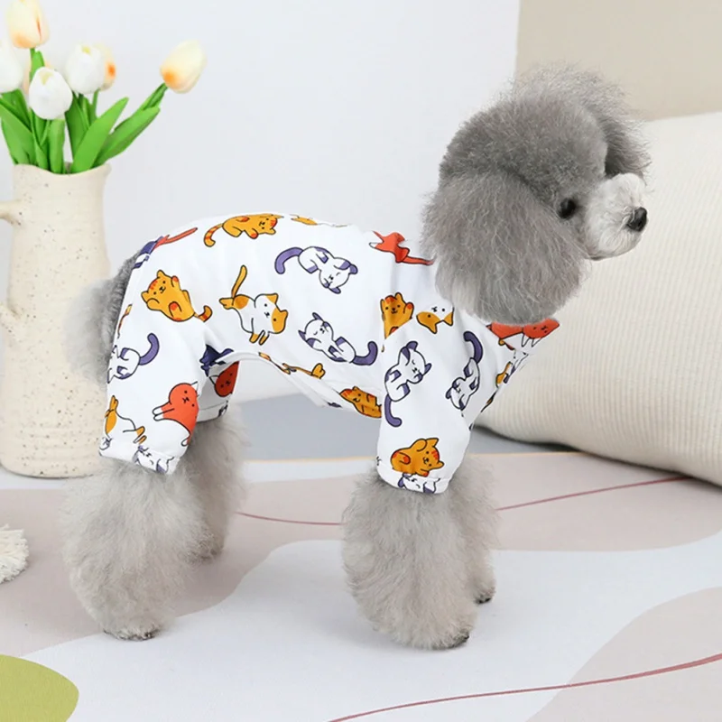 

Spring Dog Jumpsuit Cartoon Print Pajamas Casual Clothes For Small Medium Dogs Poodle Corgi Soft Cotton Rompers Pet Apparel