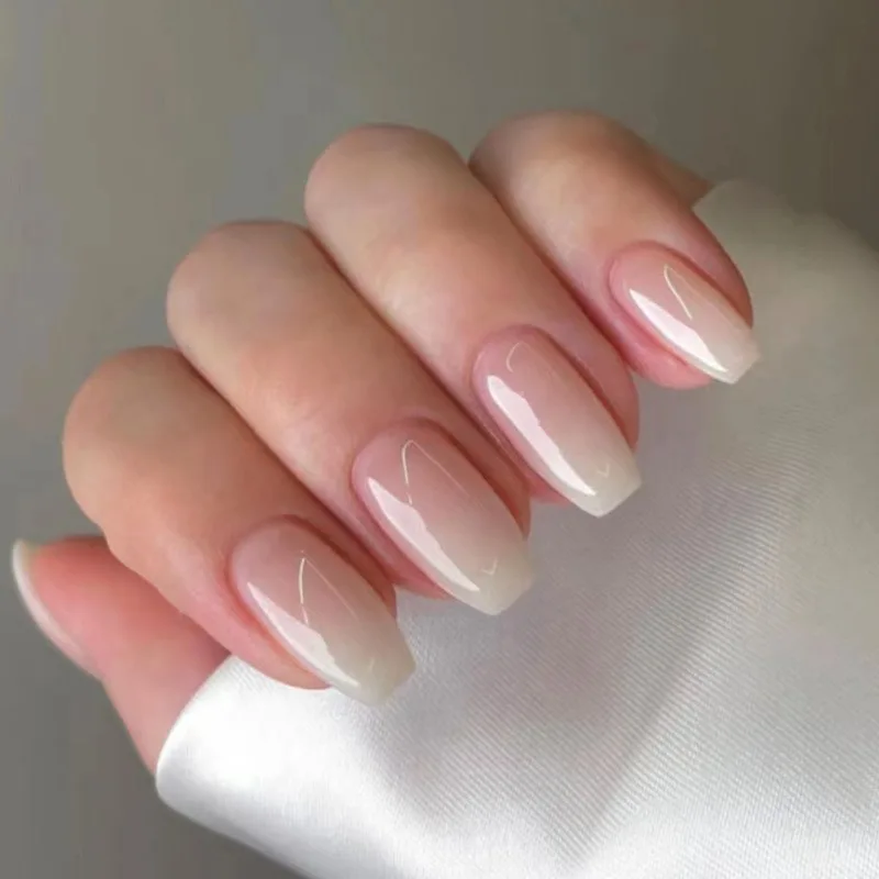 

24pcs French Hollow Out Macaron Pink Nails Decals Simplicity Stripe Aurora False Nails Artificial Nails Full Cover Wearable
