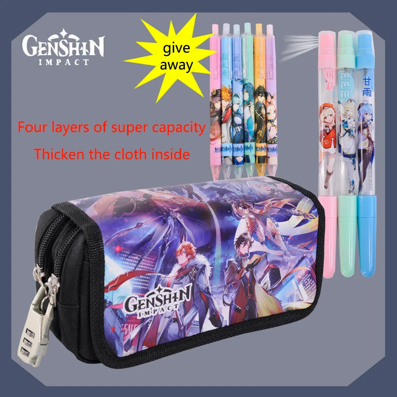 

Genshin Impact четырехэтажный школьный холщовый пенал для мальчиков и девочек кедехара казуха вместительные пеналы канцелярские сумки