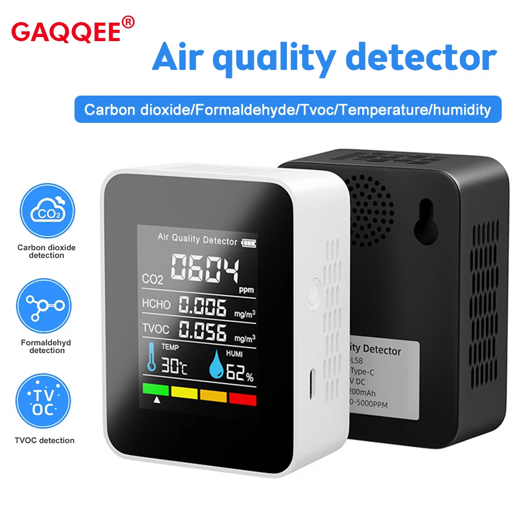 

5in1 Digital Carbon Dioxide Gas Detector Infrared/Semiconductor Sensor CO2 Test Air Quality Analyzer Temperature Humidity Meters