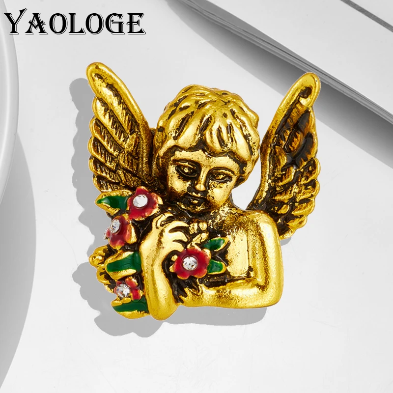 

YAOLOGE Gold Silver Color Holding Flower Angel Brooches For Women Kids High Quality Alloy Brooch Pins Office Jewelry Gifts брошь