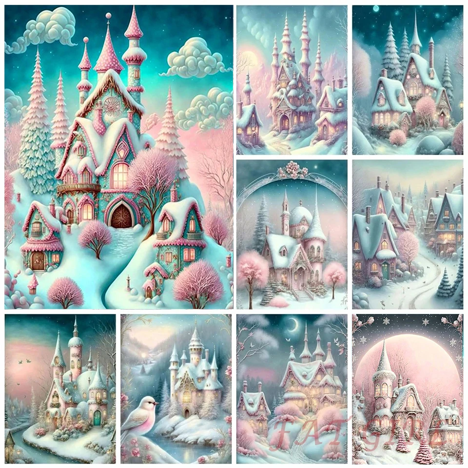 

Алмазная живопись 5D "сделай сам", розовый Снежный замок, искусство, наборы для вышивки крестиком, домашний декор, Новое поступление 2023