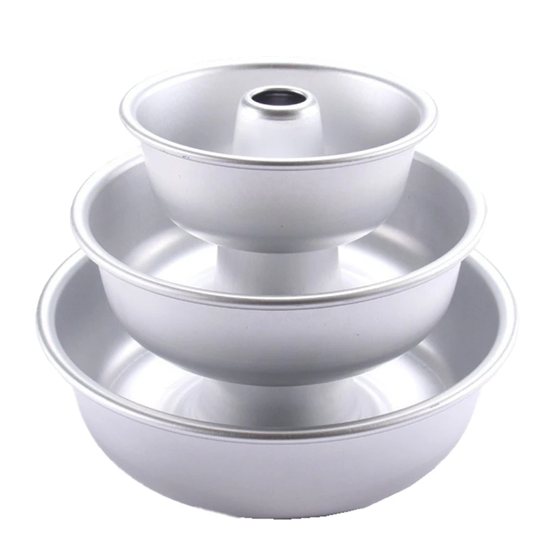

3Pcs 6/7/9 Inches Angel Food Cake Pan Griddle Cake Pans Baking Pans Fluted Tube Pan Dessert Mold Donut Mold Durable