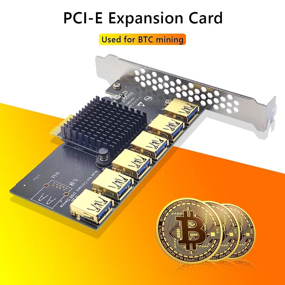 

PCIE 1 to 6 USB 3.0 Slot PCI-E PCI Express Riser Card 1x Multiplier Hub Adapter For Bitcoin Mining Miner BTC Devices