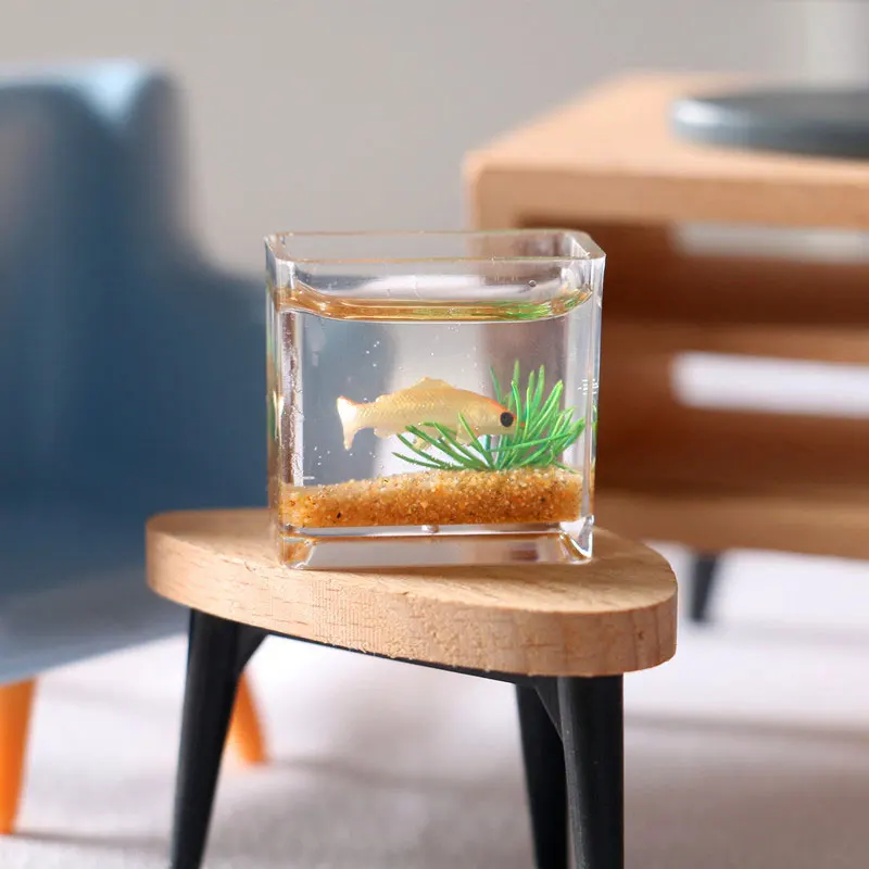 Miniature Glass Fish Tank Bowl Aquarium Scene Model Simulation Accessories Doll House Home Ornament Toy Decor Dollhouse