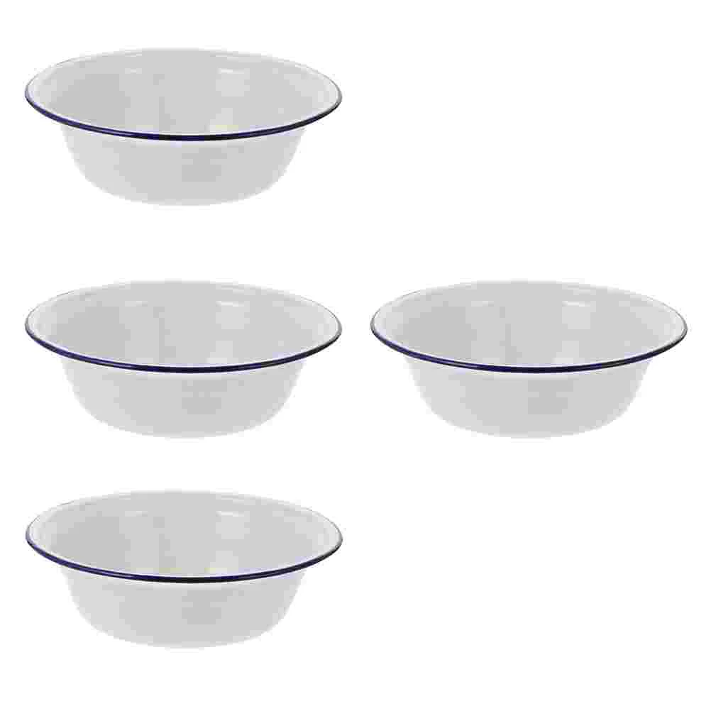 

4 Pcs Round Serving Platter Camping Accessories Tent Campers Salad Bowl Set Cereal Bowls Mixing Candy Enamel Nesting Snack