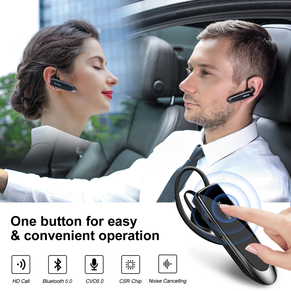 New Bee Bluetooth V5.0 Headset Wireless Headphones Hands-free Earphones 22H Music Earpiece with CVC6.0 Mic for Business/Driving