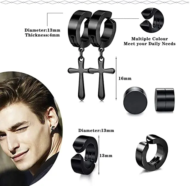 1PC Stainless Steel Cross Pendant Dangle Earrings for Women Hip Hop Punk Men Magnetic Fake Piercing Clip Earrings Jewelry Gifts images - 6