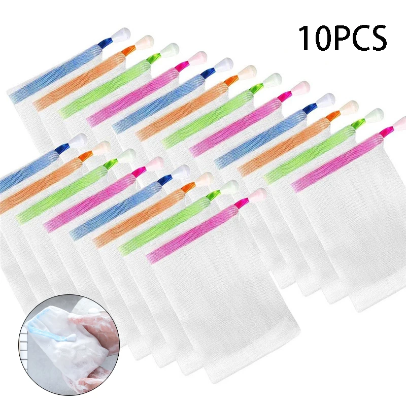 

10pcs Schoon Schuimende Mesh Tas Hangable Zeep Saver Zak Bad Douche Mesh Netto Reiniging Delicate Schuim Netwerk