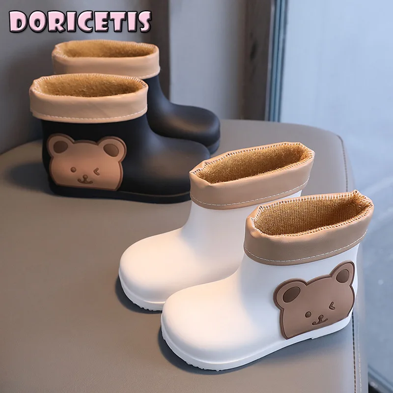 

Детские резиновые сапоги, милый мультяшный медведь, узор, однотонные, водонепроницаемые Нескользящие, сохраняют тепло, легкие, для воды