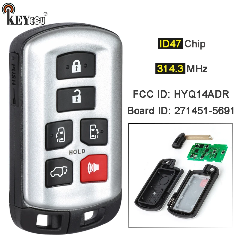 KEYECU 314 3 МГц ID74 Чип FCC ID: HYQ14ADR 271451 -5691 6-кнопочный дистанционный брелок для входа без