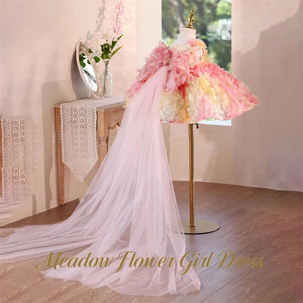 Фото Свадебное платье Meadow Peach для девочек 3-13 лет, без рукавов, для конкурсов красоты, с 3D-лепестками, детские платья для дня рождения и свадьбы №4