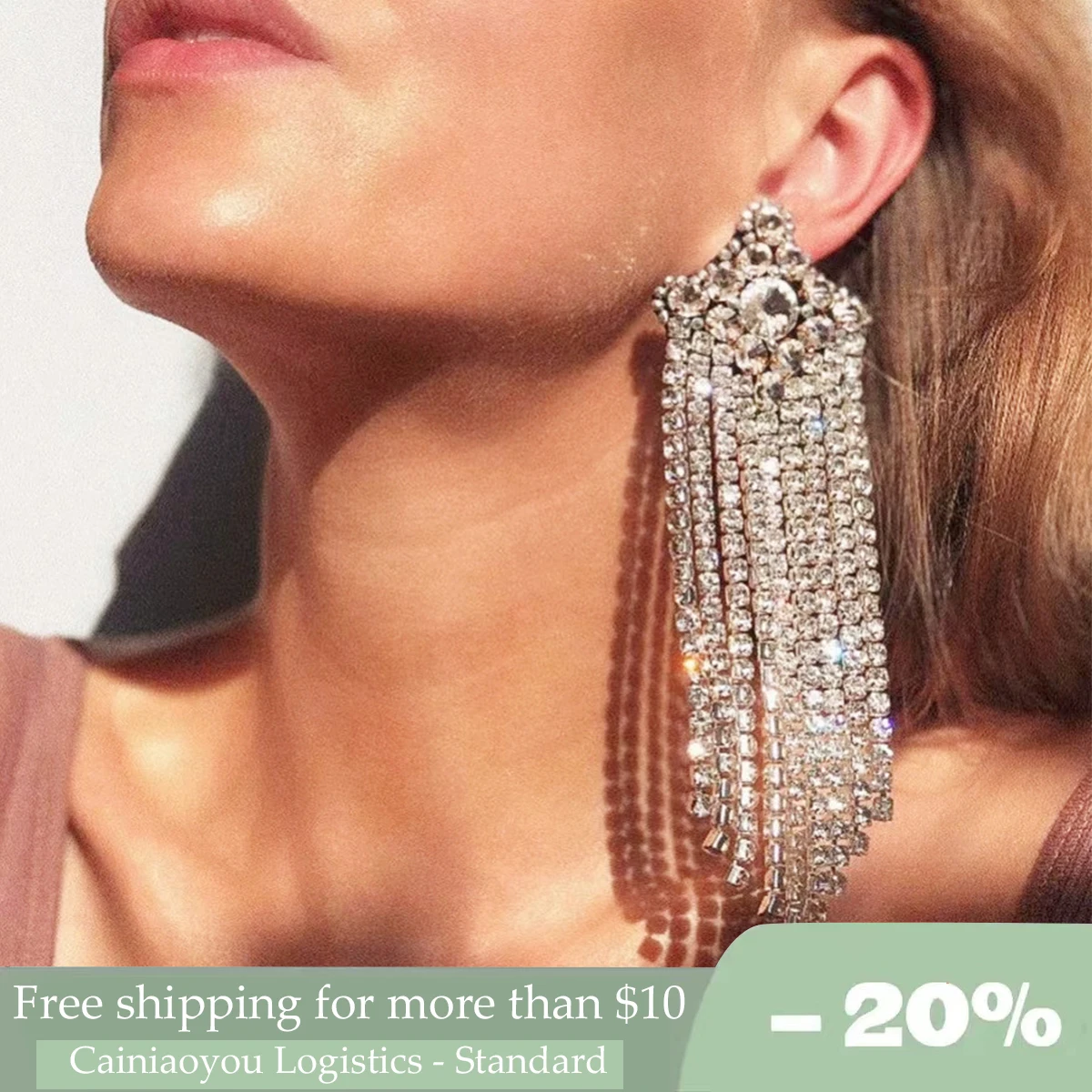 

New Female Earring with Long Tassel Pendant, with Rhinestone Pendant, Stylish Jewelry Accessories for Party