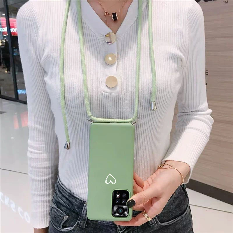 z silikonową smyczą do Xiaomi Redmi Note 11 Globalny pasek na szyję Pokrowiec sznurek Pro 5G 11S