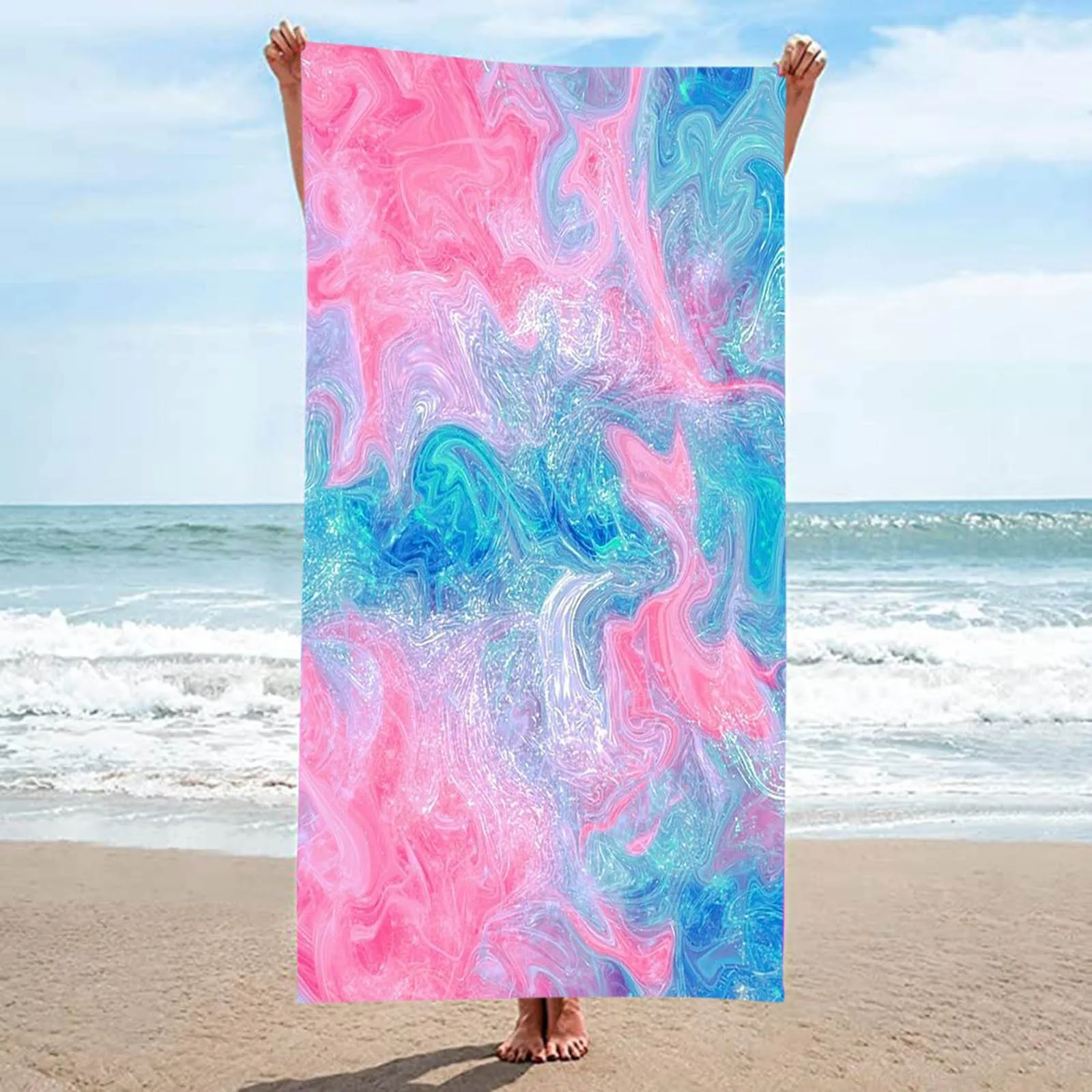 

Microfiber Beach Towel Ultra Light Gradient Coastal Hand Towels for Bathroom Blue Stripe Towels Bathroom Hand Towels with Loop