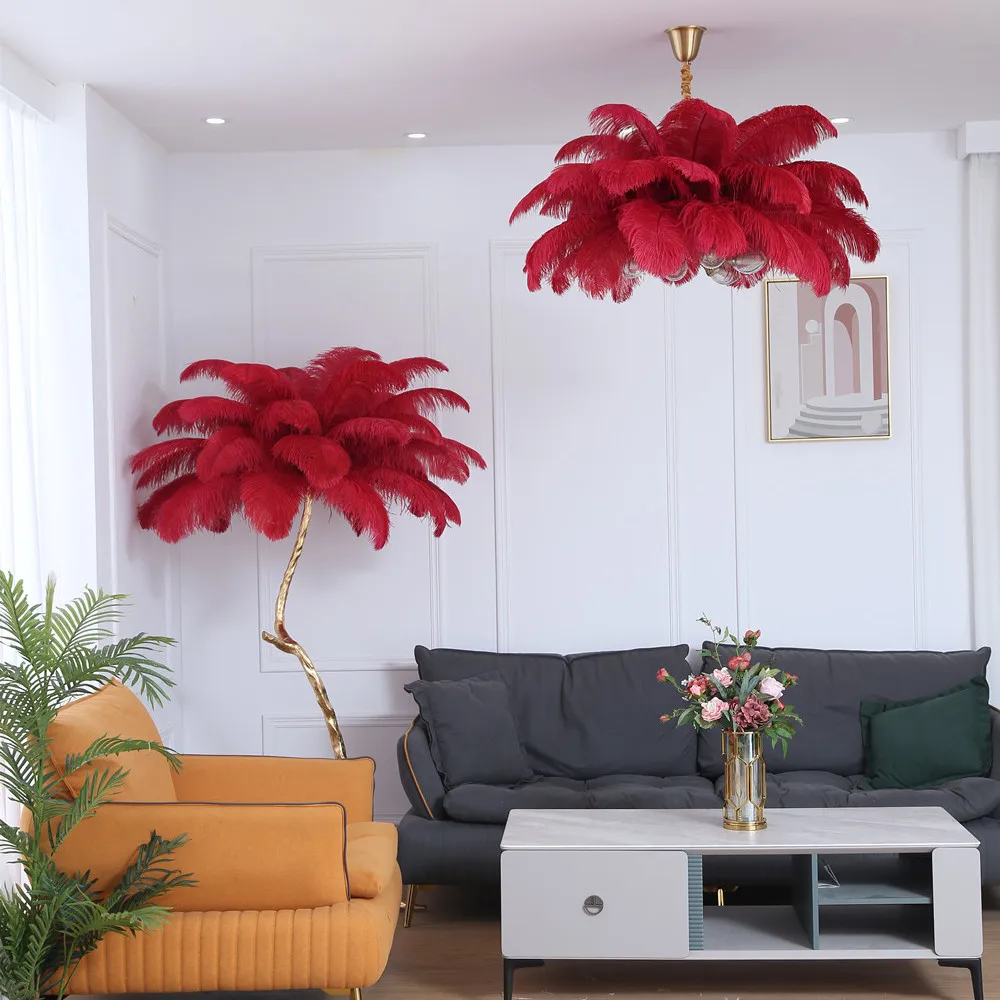 

Art Deco Floor Lamps for Living Room Standing Light Nordic Luxury Ostrich Feather Led Copper Brass/Resin Lights