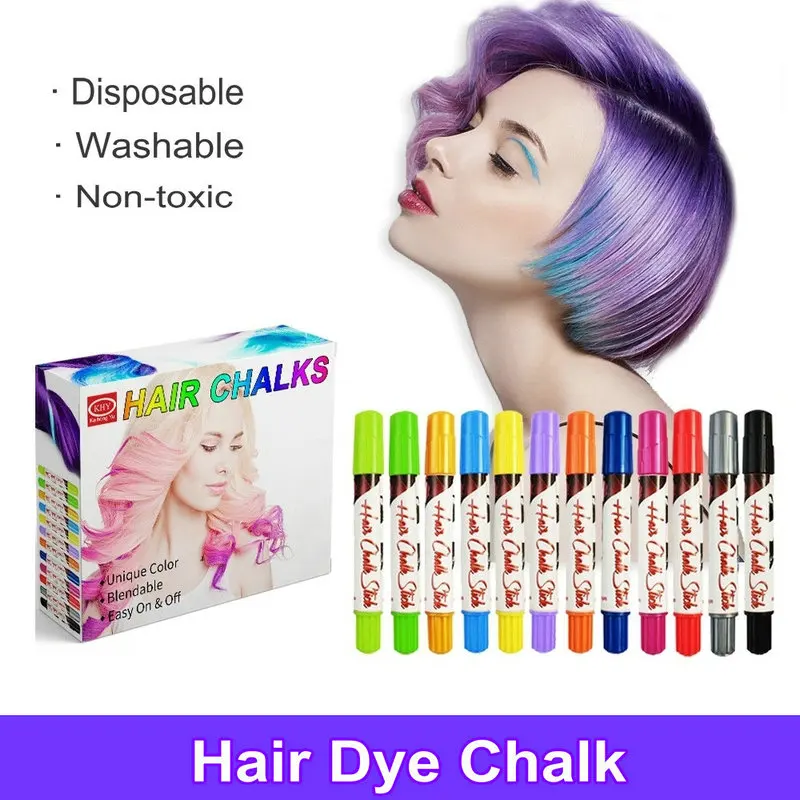 Crayons 12 Colors Disposable Hair Dye Chalk Pastel Temporary Cosplay Hair Coloring Pen Set