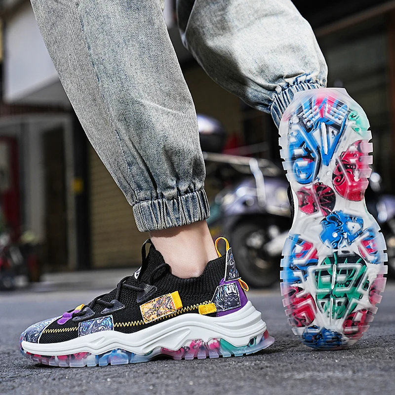 High quality Knit Chunky Mens Sports Shoes Breathable Training Sneakers Man Fashion Comfortable Jelly Shoes Men Big Size 39-46