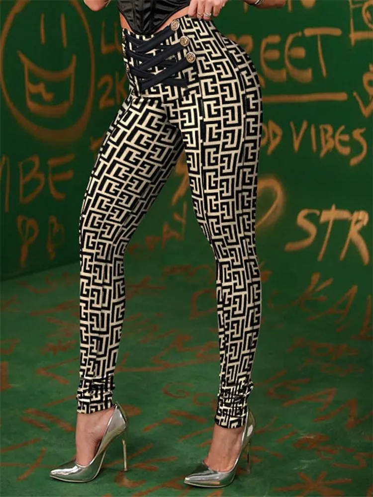 

Geometric Print High Waist Butt Lift Skinny Pants